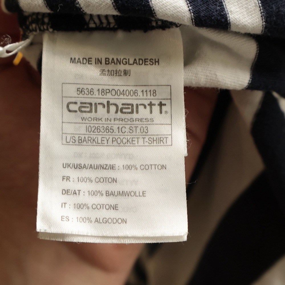 Carhartt Work In Progress L/S Barkley Pocket T-Shirt Cotton Navy White Striped S - Picture 5 of 7